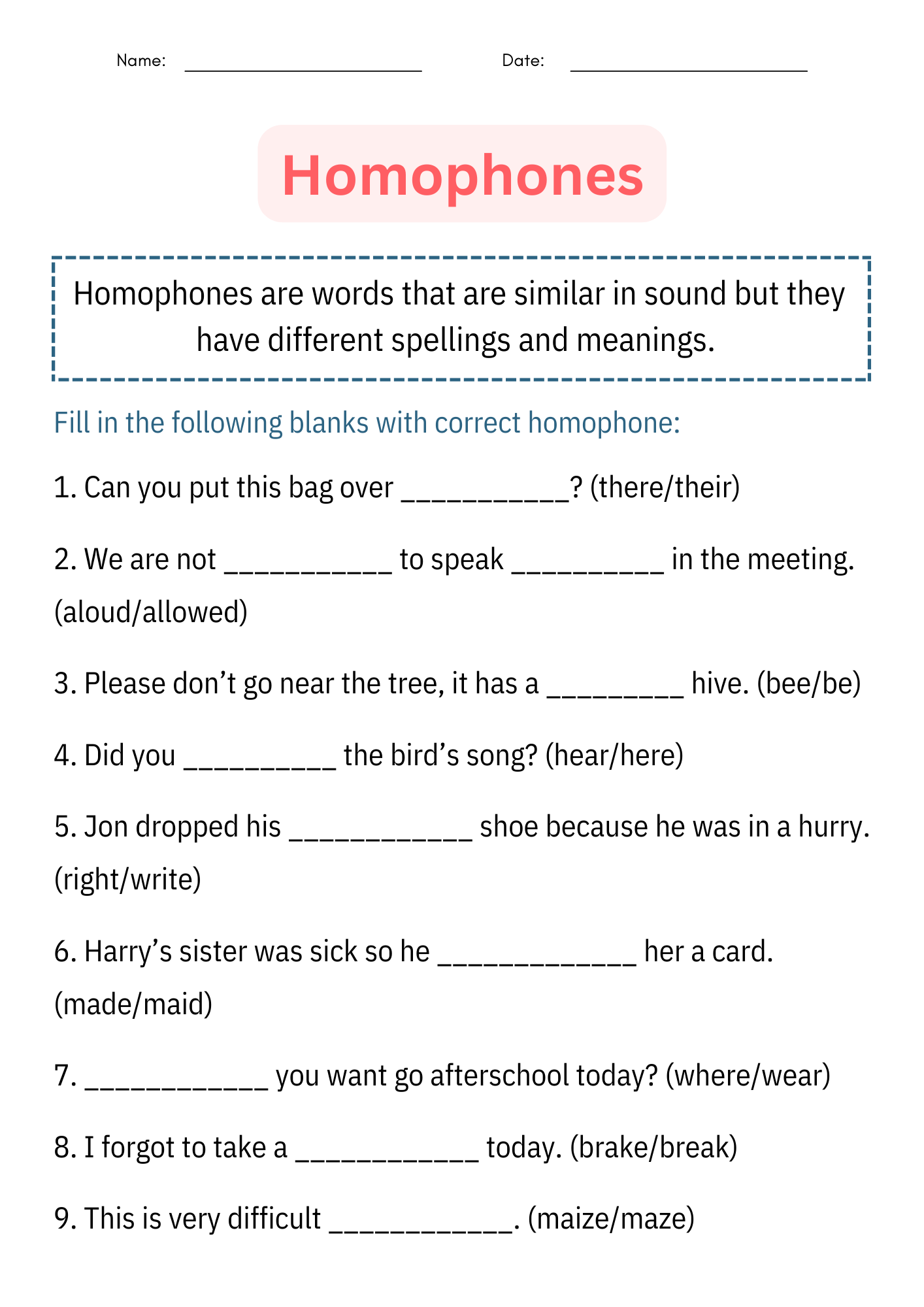 Homophones Grammar Worksheets And Activities For 2nd 3rd And 4th 