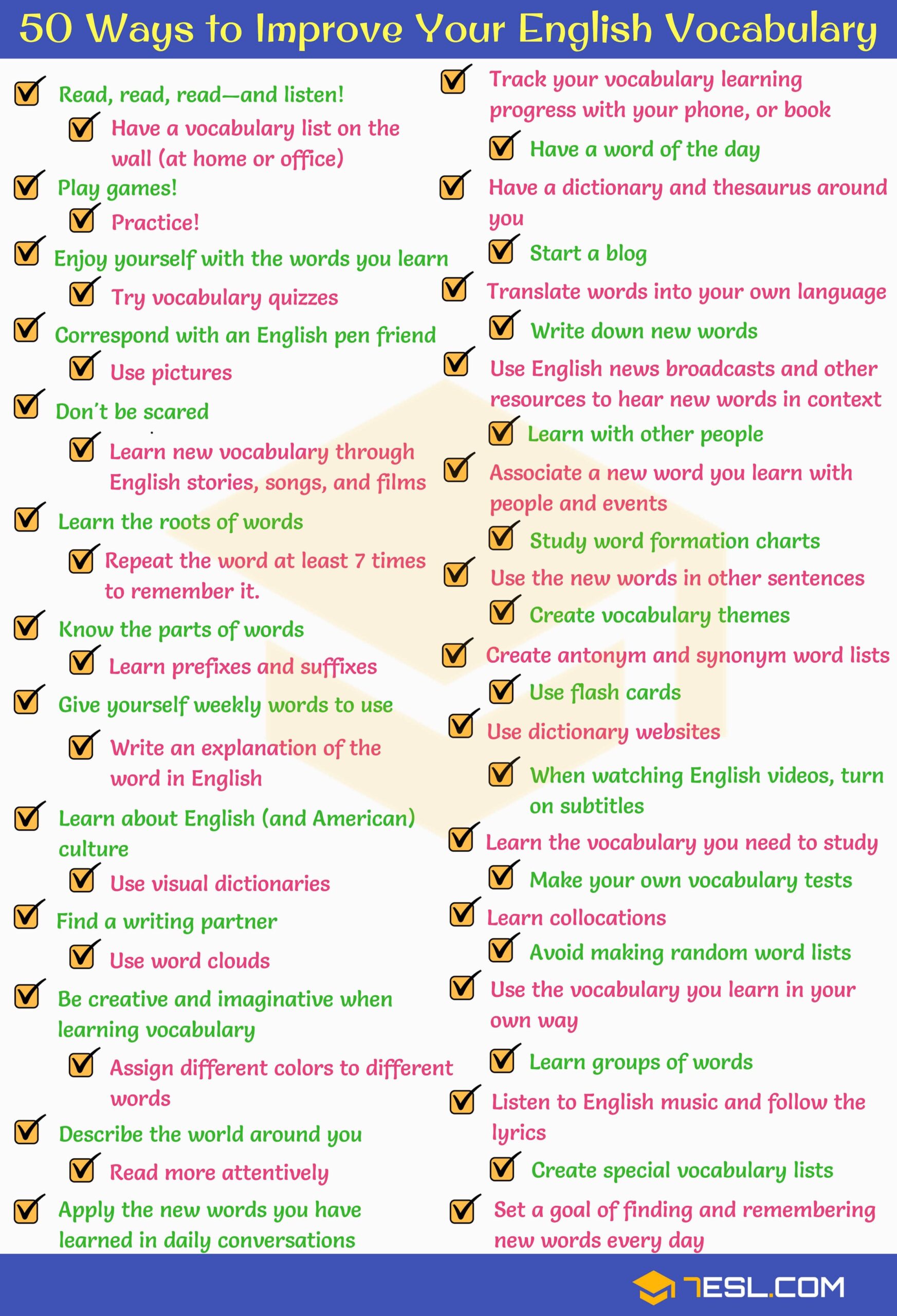 How To Improve Your English Vocabulary 50 Simple Tips 7ESL