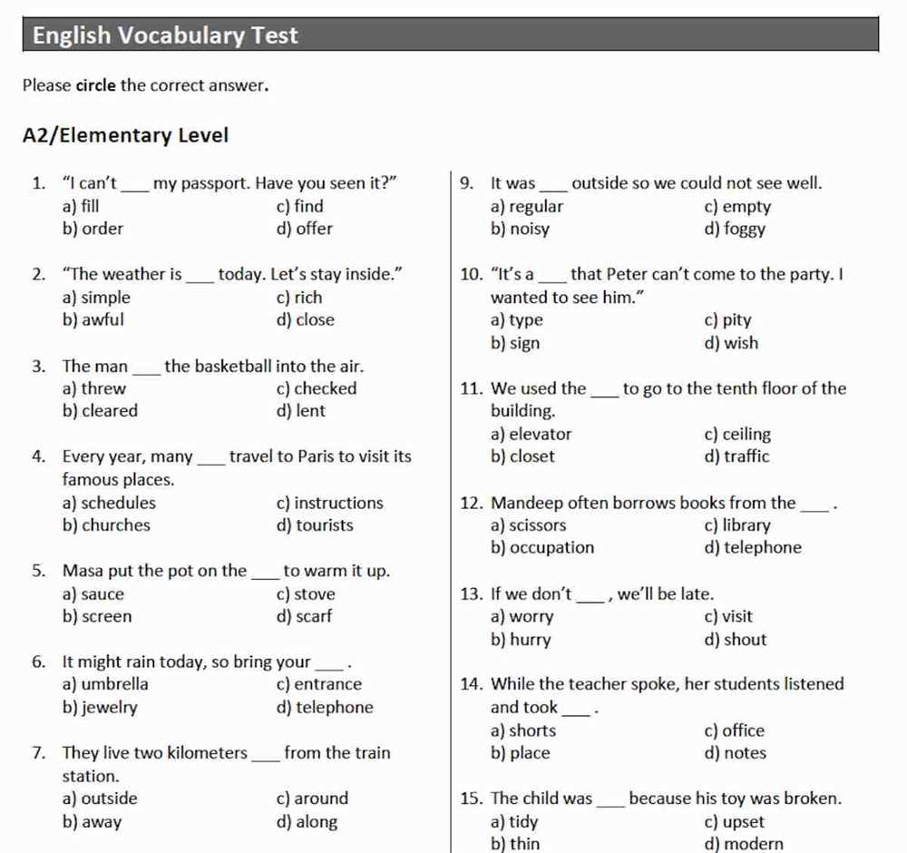 100 word vocabulary test
