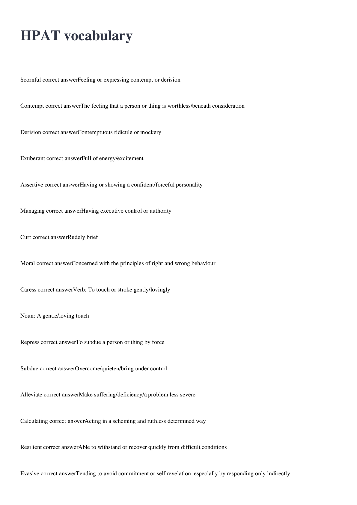HPAT Vocabulary EXAM 2022 2023 Browsegrades