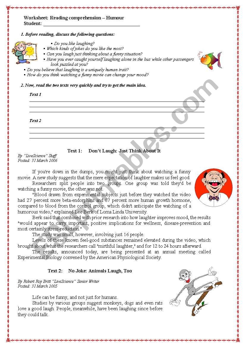 Humour Reading Comprehension And Advanced Vocabulary ESL Worksheet 