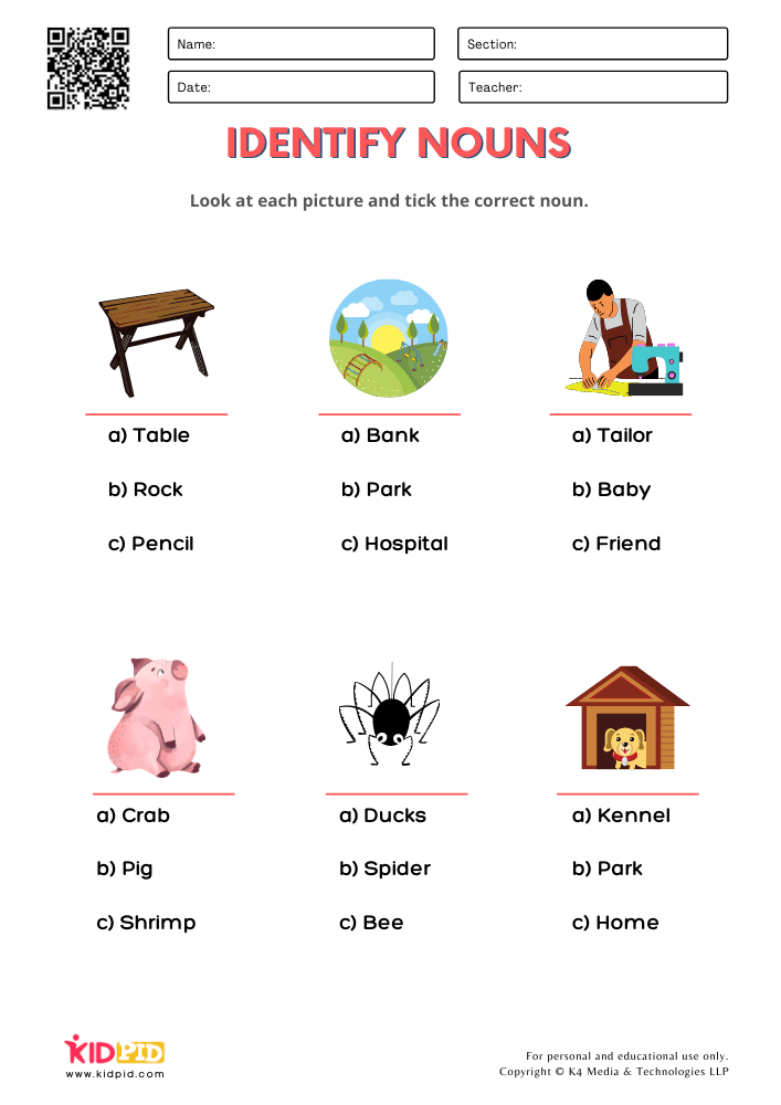 Identify Noun Worksheets For Grade 1 Kidpid Worksheets Library