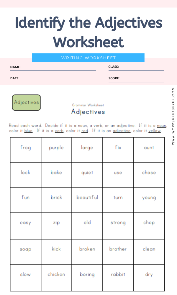 Identify The Adjective Worksheet Adjectiveworksheets