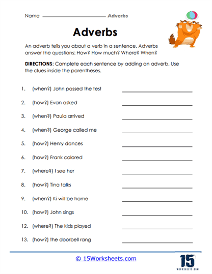 adverbs worksheets