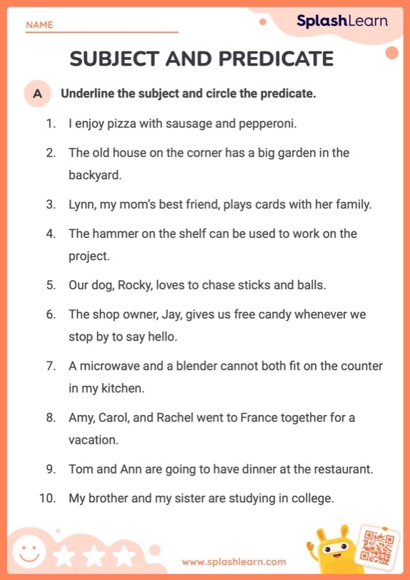 Identify The Subject And Predicate ELA Worksheets SplashLearn 