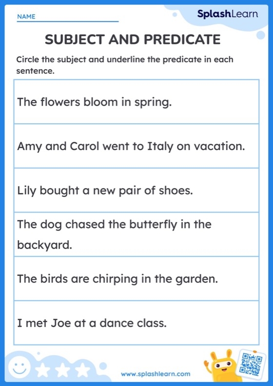 Identify The Subject And The Predicate Worksheet