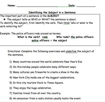 Identify The Subject Of A Sentence By Mrs Gennaro TPT