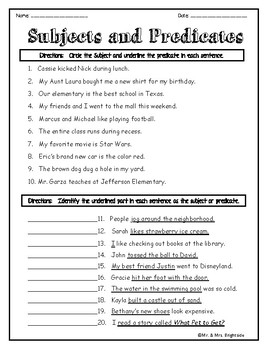 Identifying Subjects And Predicates Worksheet By Mr And Mrs Brightside