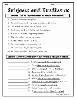 Identifying Subjects And Predicates Worksheet