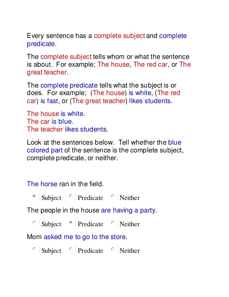 Identifying Subjects And Predicates Worksheets 1388088 Free 