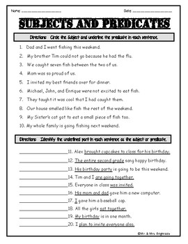 Identifying Subjects And Predicates Worksheets By Mr And Mrs Brightside