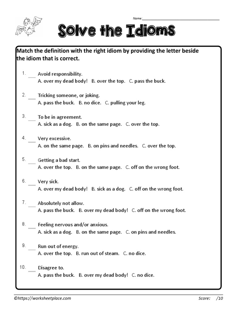 idiom worksheet idiom worksheet
