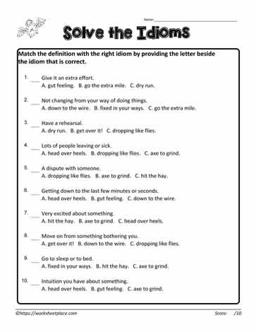 idiom worksheets idiom worksheets