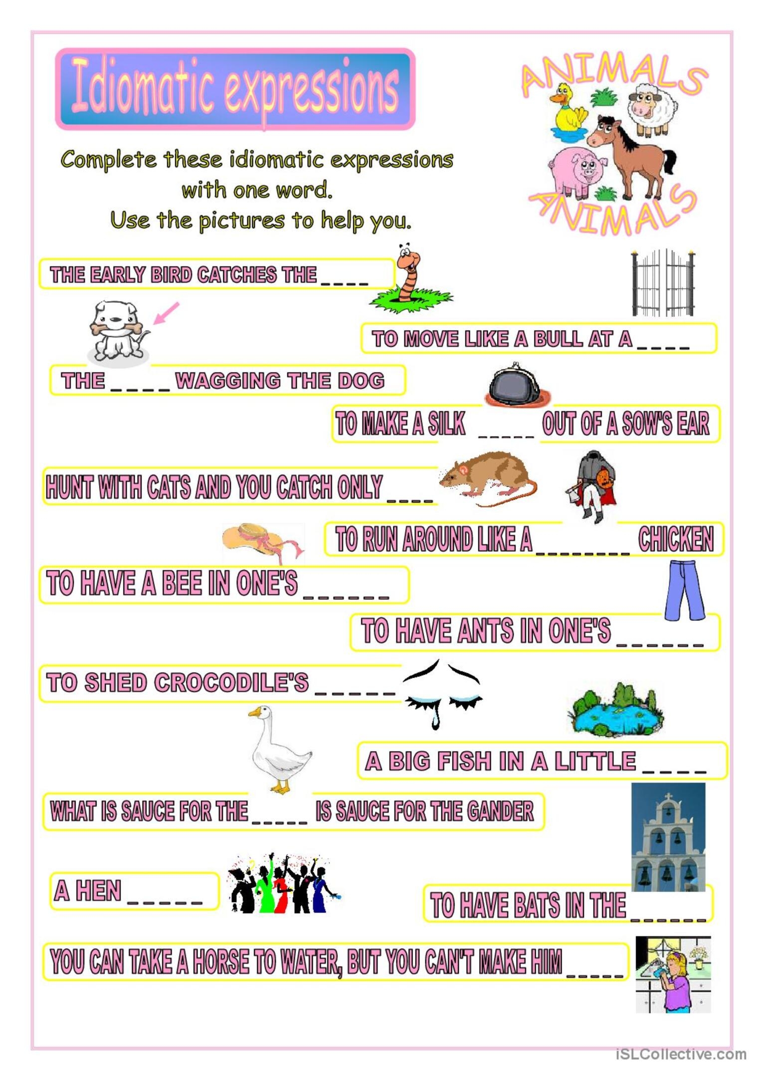 Idiomatic Expressions English ESL Worksheets Pdf Doc