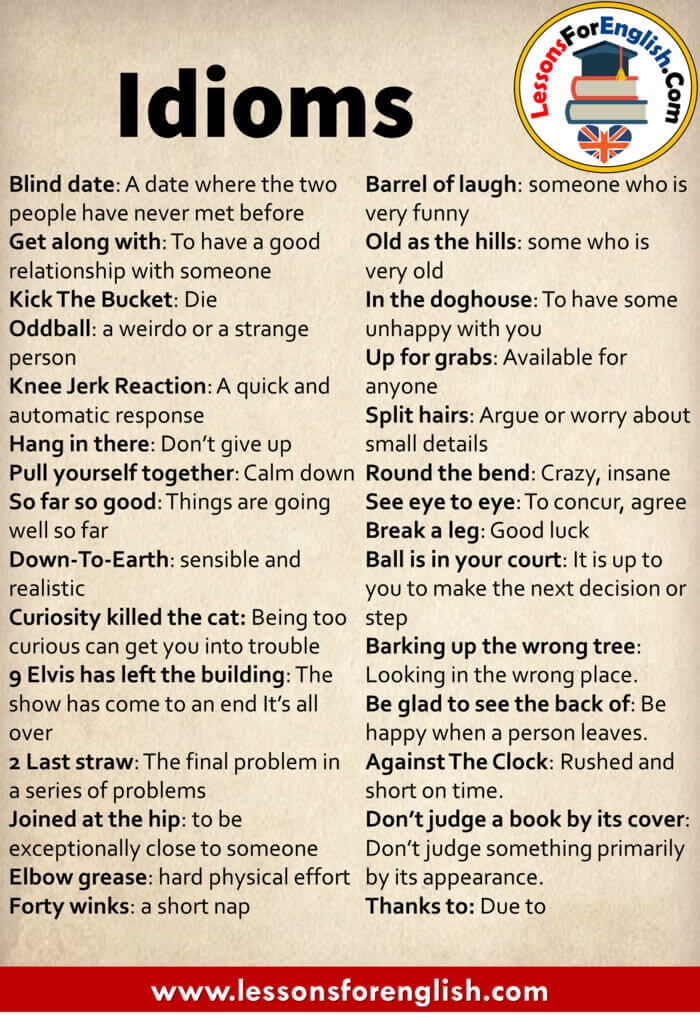 Idioms List And Meanings Lessons For English