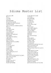 Idioms Master List ESL Worksheet By Aisensee