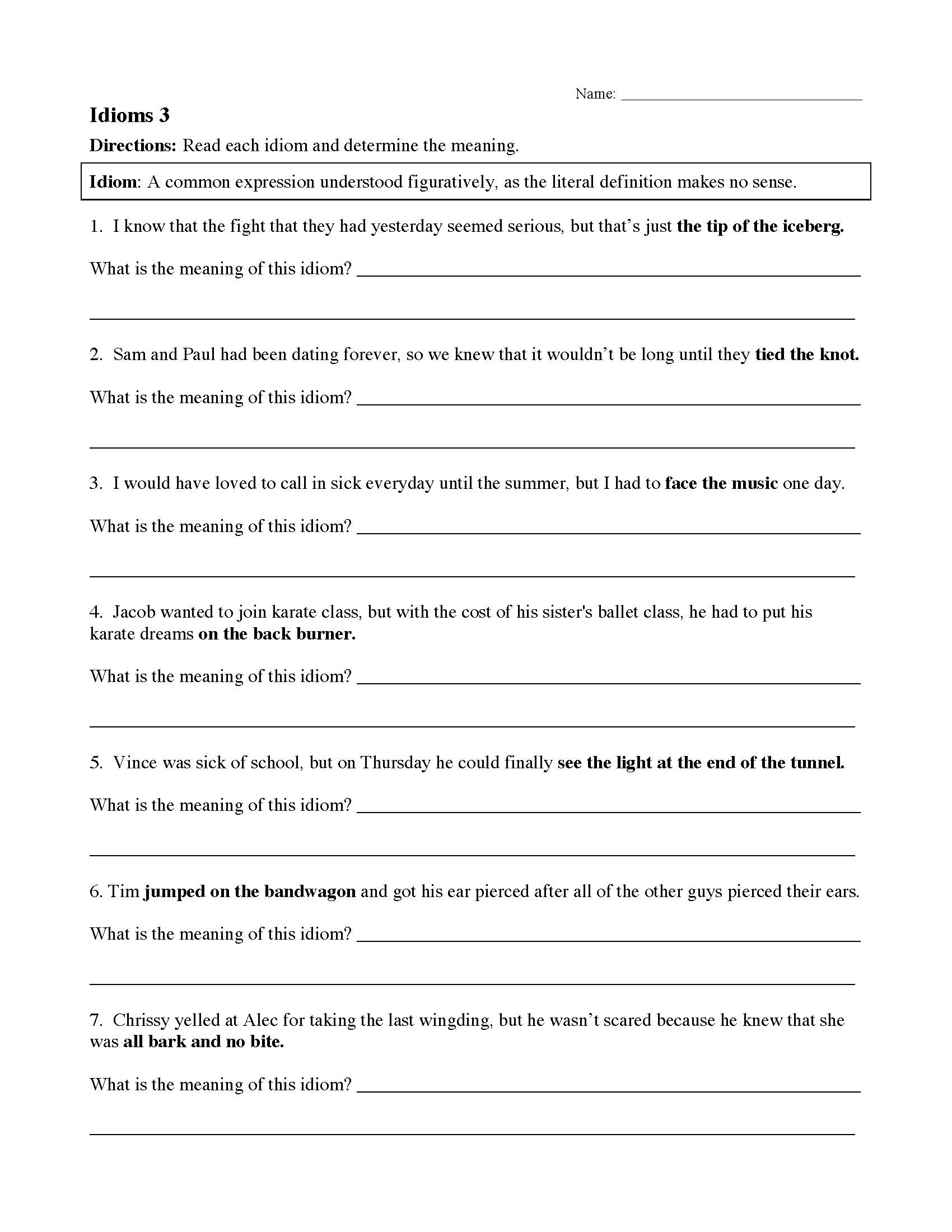 Idioms Worksheet 3 Preview
