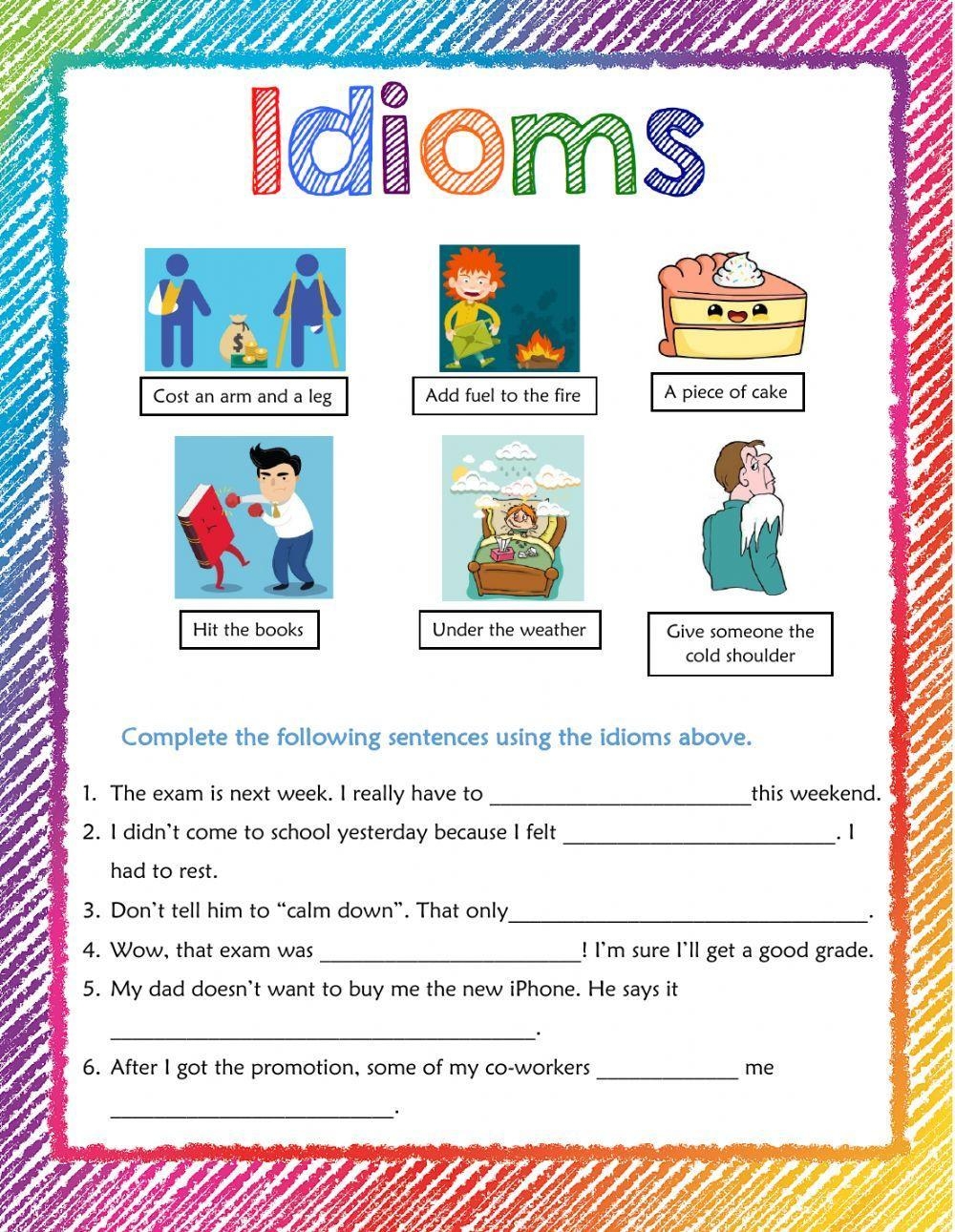 idioms activity worksheets idioms activity worksheets