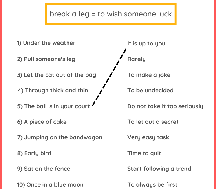 Idioms Worksheet Match Idiom To Meaning Teach On Worksheets Library