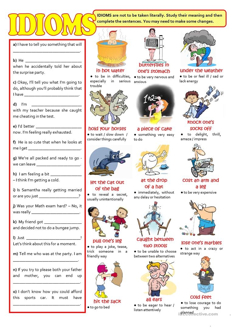 Idioms Worksheets Kids