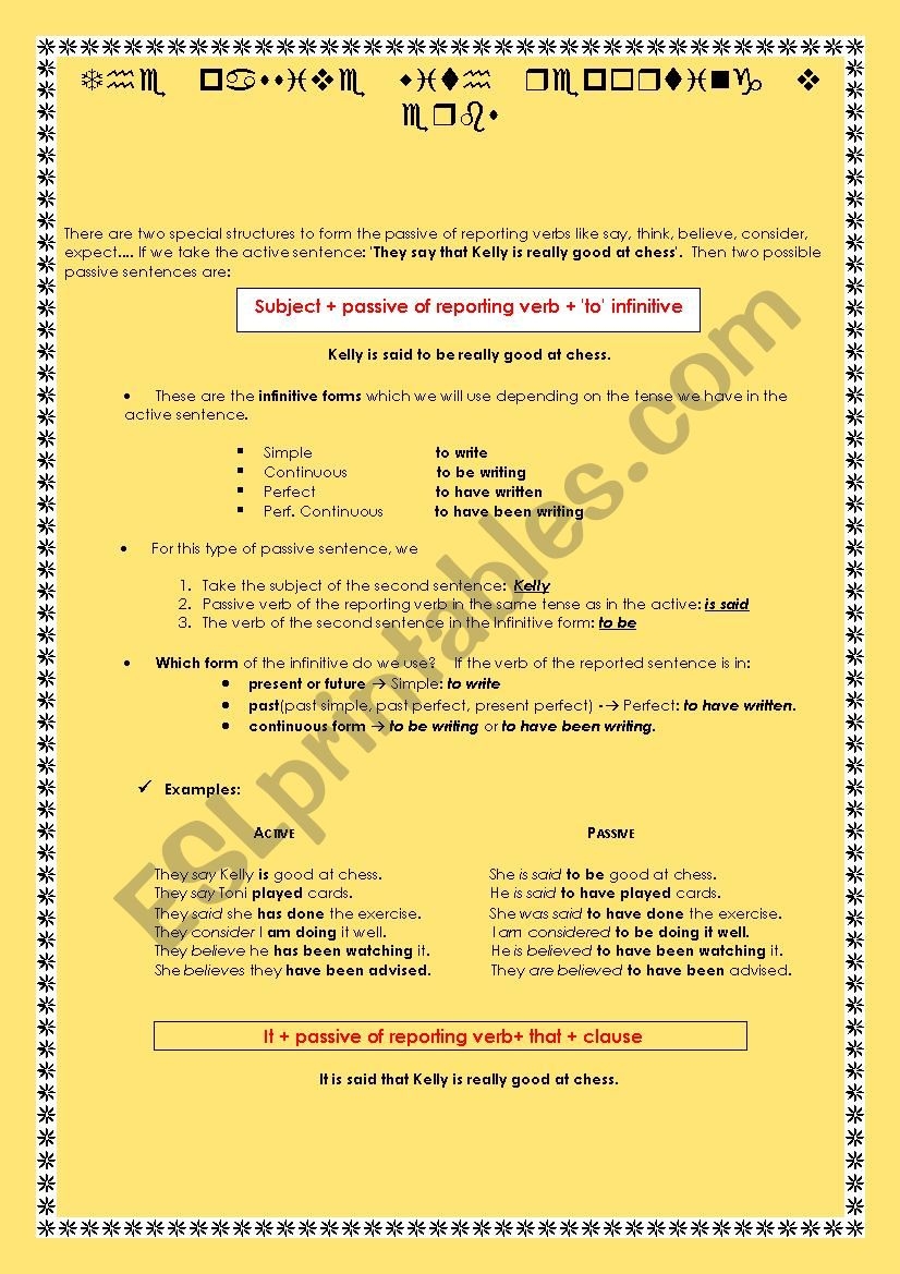 Impersonal Passive Voice With Reporting Verbs ESL Worksheet By Antonia79
