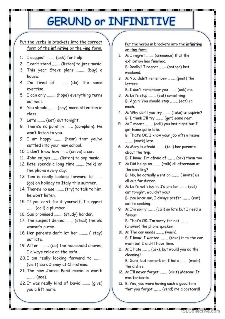 Infinitive Or Gerund English ESL Worksheets Pdf Doc 41 OFF