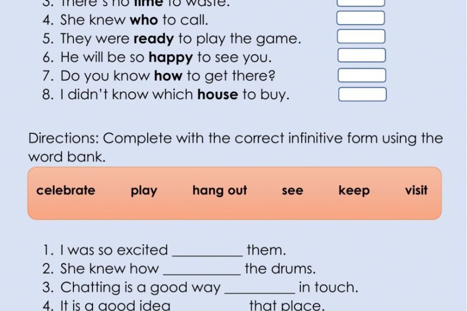 Infinitives After Question Words Adjectives And Nouns Worksheet