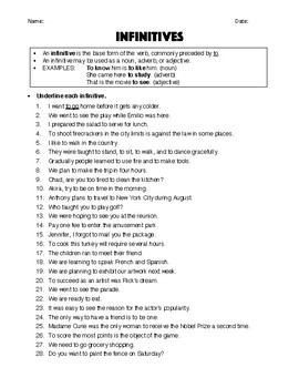 Infinitives Worksheet Answer Key By Robert 39 s Resources TpT