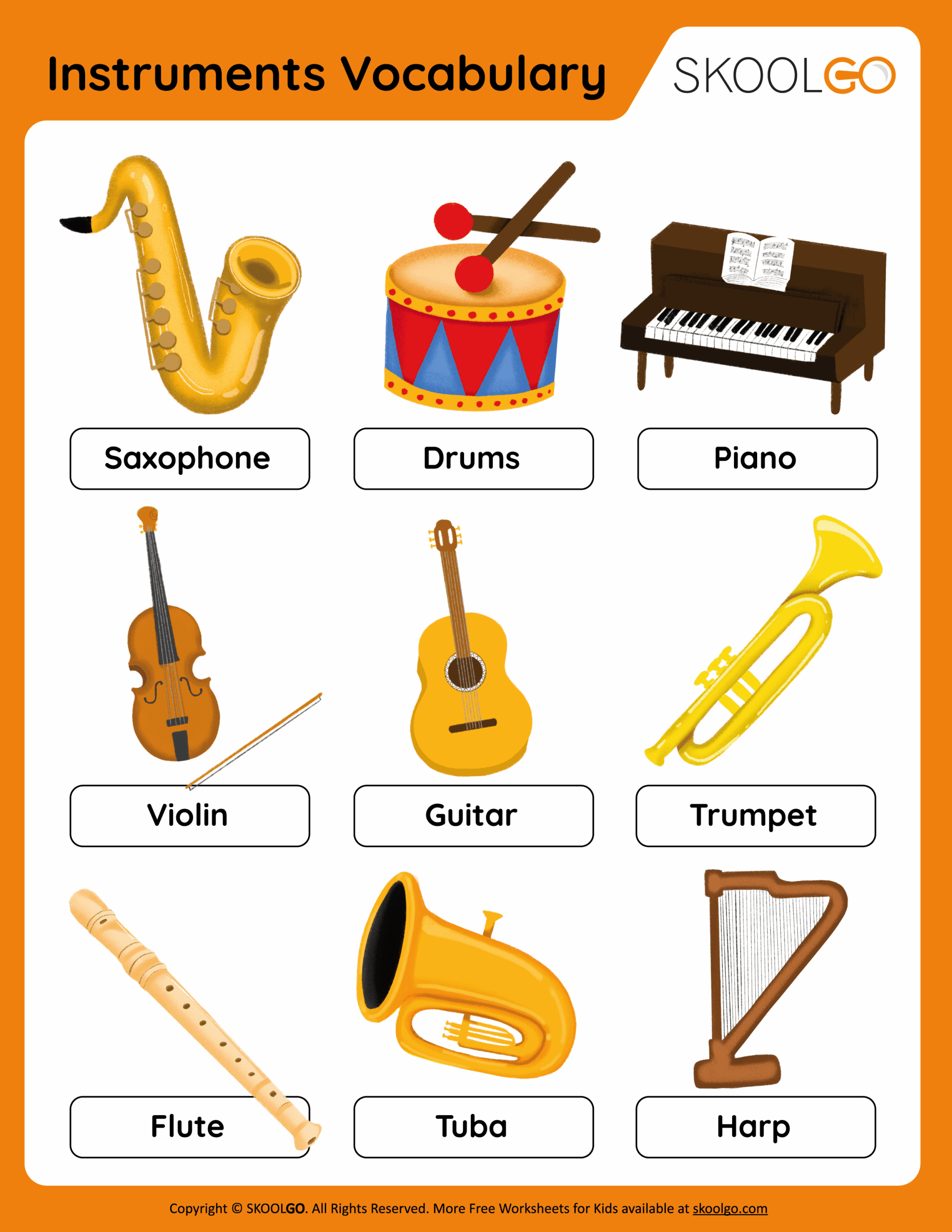 Instruments Vocabulary Free Worksheet For Kids SKOOLGO