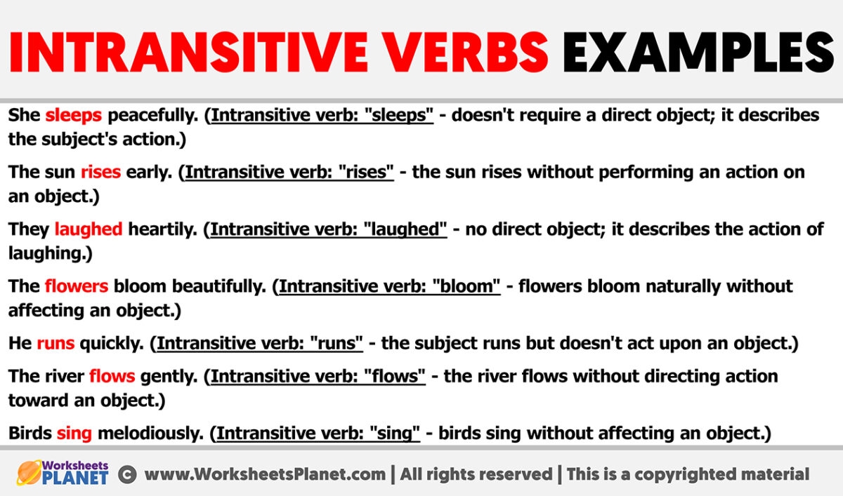 Intransitive Verbs Examples