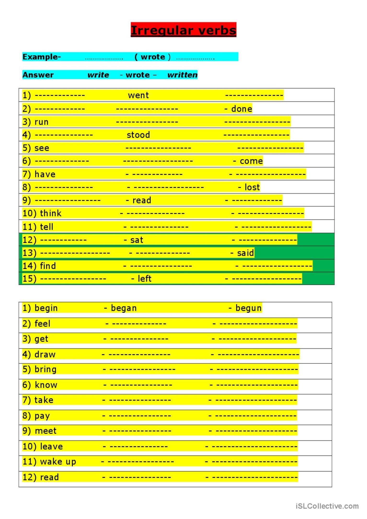 IRRIGULAR VERBS General Gramma English ESL Worksheets Pdf Doc