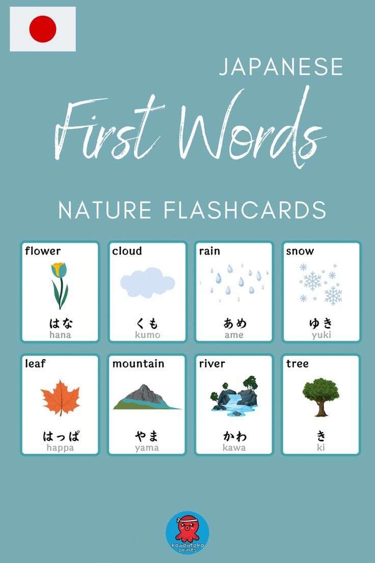 Japanese First Words Flashcards Printable PDF Cards Japanese Language 