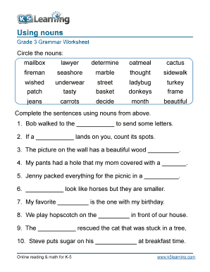 K5 Learning Using Nouns Fill Online Printable Fillable Blank