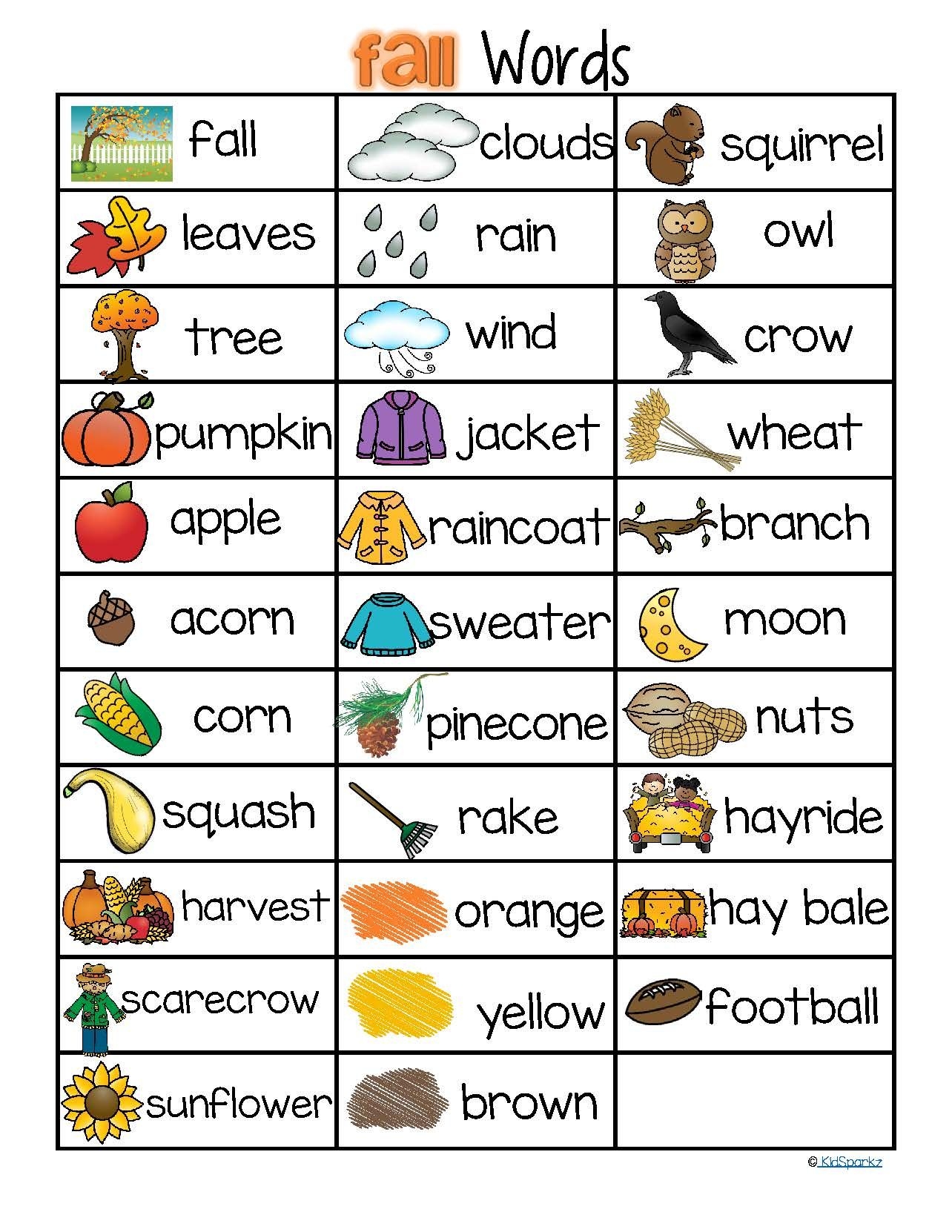 Kindergarten Vocabulary List