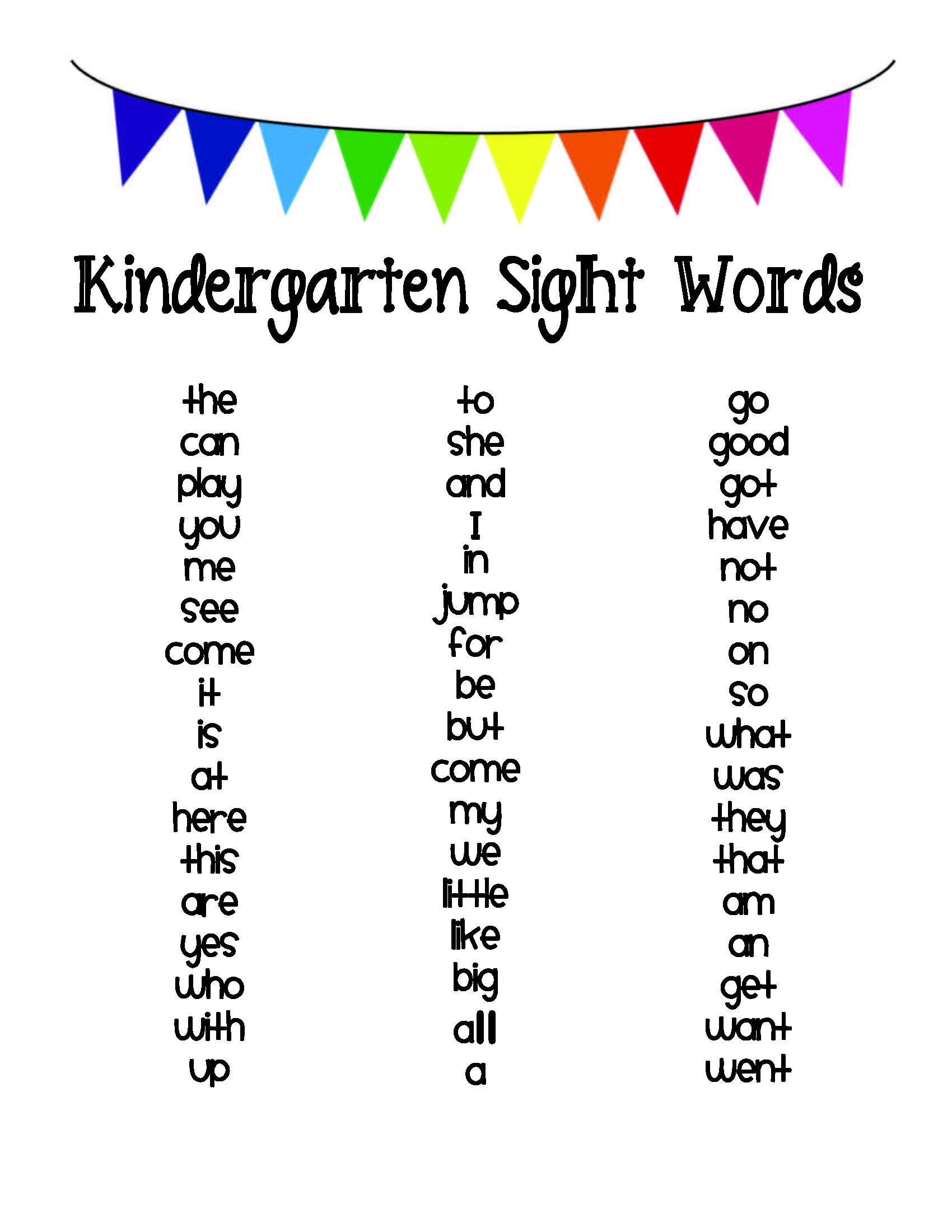 Kindergarten Vocabulary Words List