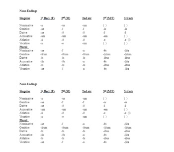 Latin Noun Endings Handout By Nicole H TPT
