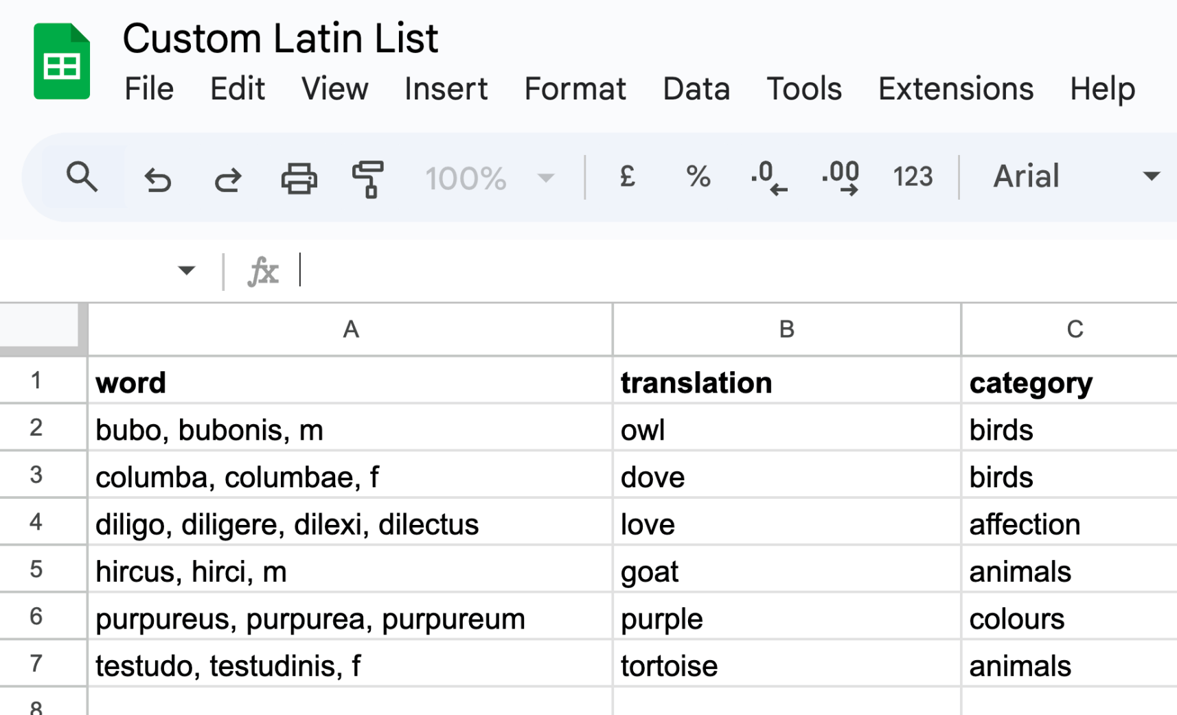 Latin Vocabulary Tester