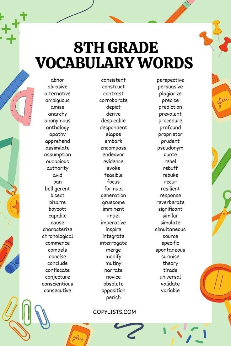 vocabulary for 8th graders