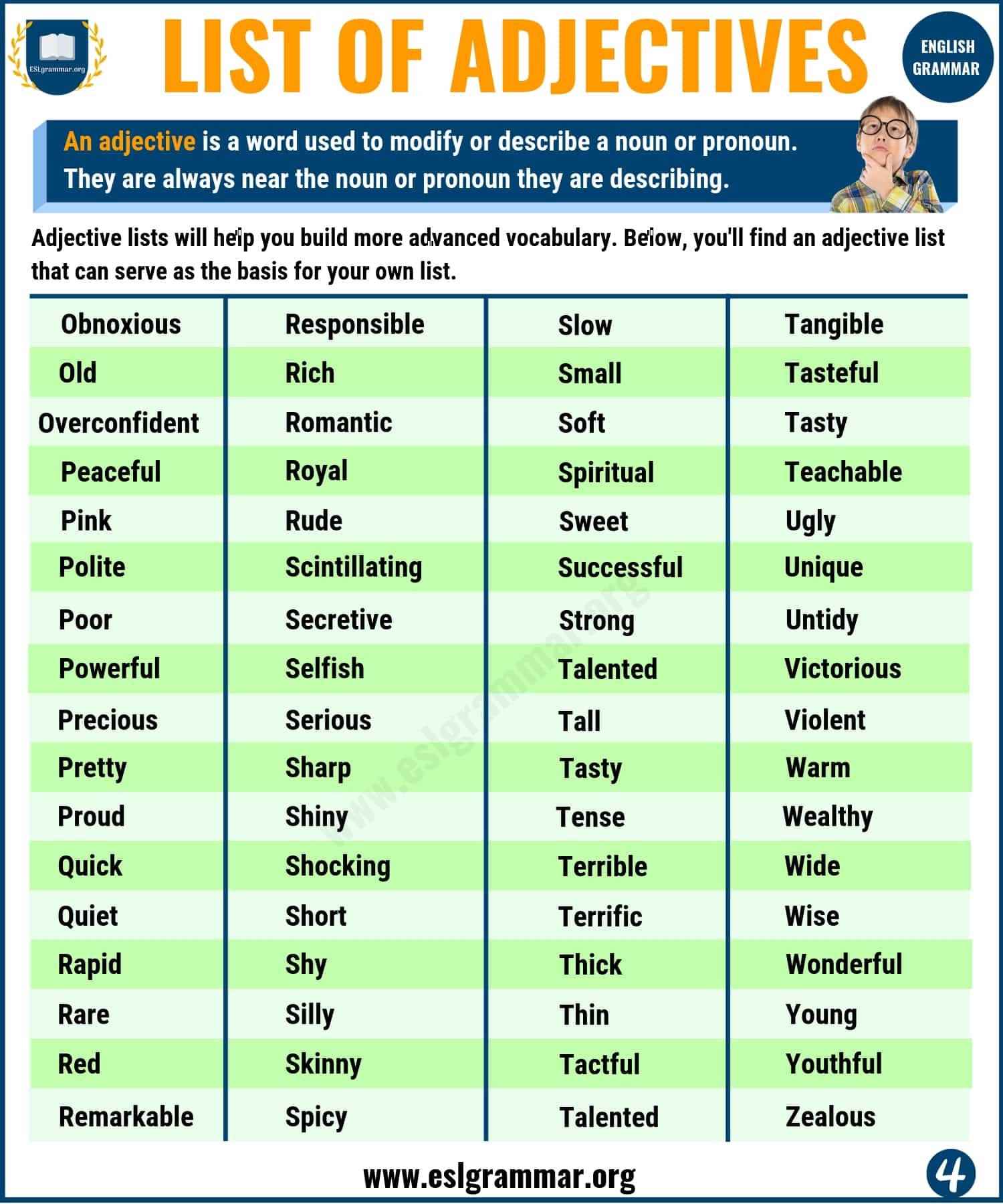 List Of Adjectives 534 Useful Adjectives Examples From A To Z With 