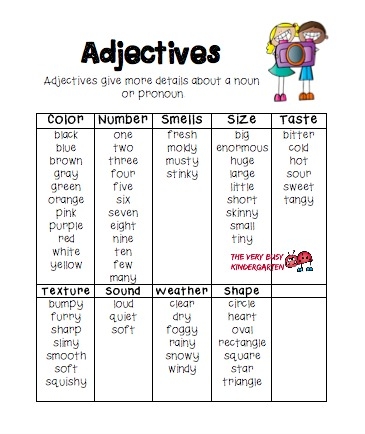 List Of Adjectives For First Graders