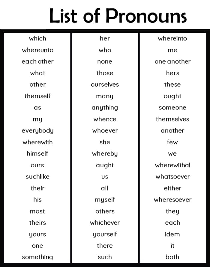 list pronouns