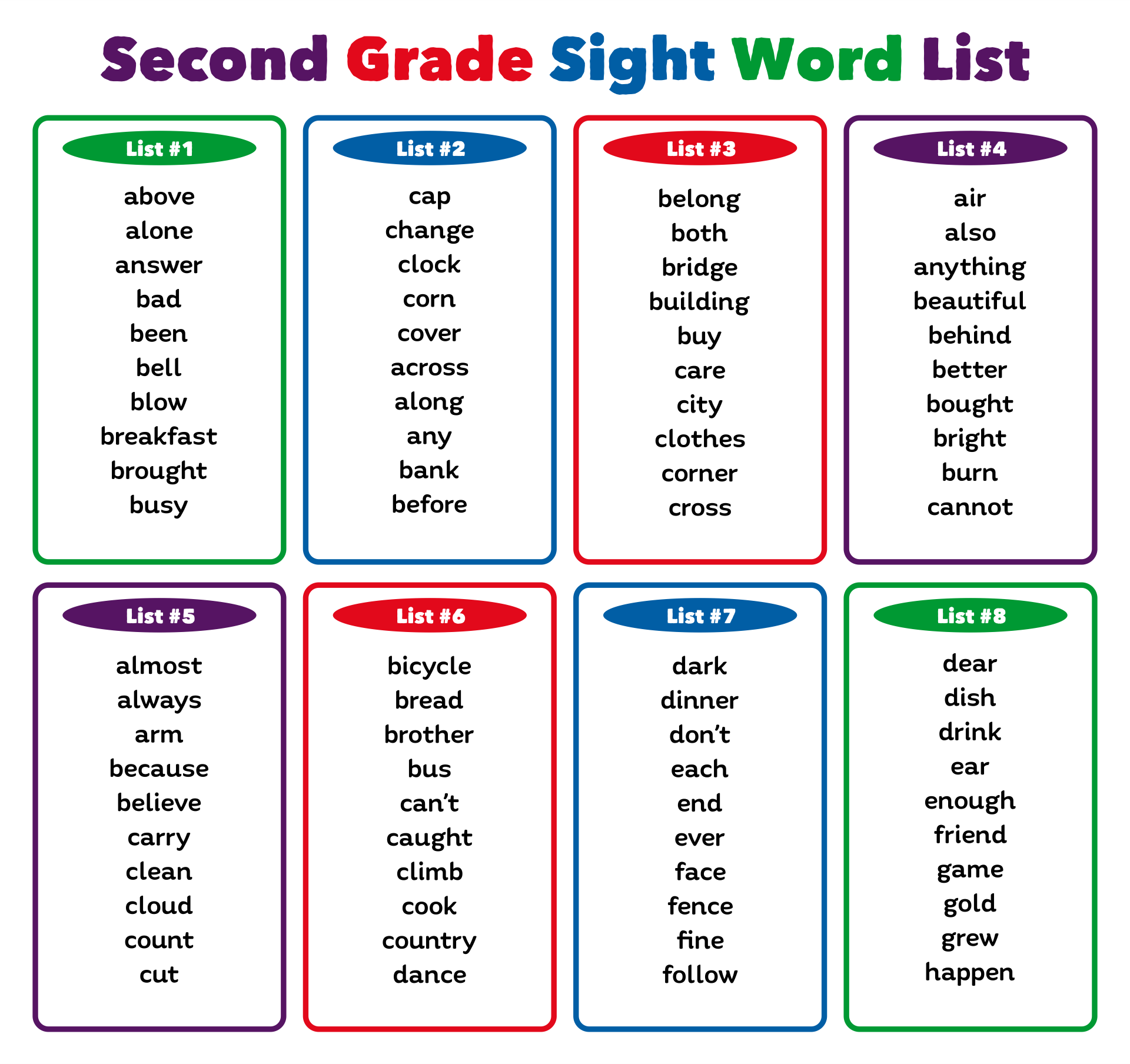 List Of Vocabulary Words For 2nd Graders