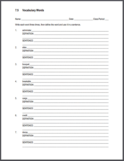 List Of Vocabulary Words For 7th Graders