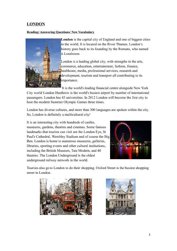London Vocabulary Reading Comprehension Writing