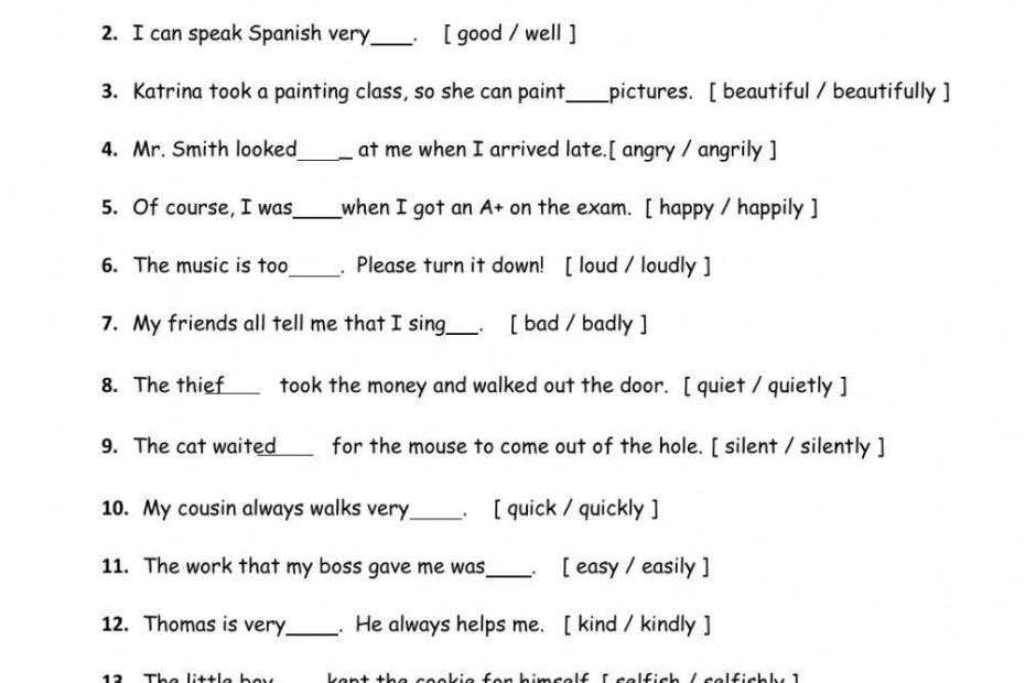 Making Adverbs From Adjectives Printable ELA Worksheet Worksheets