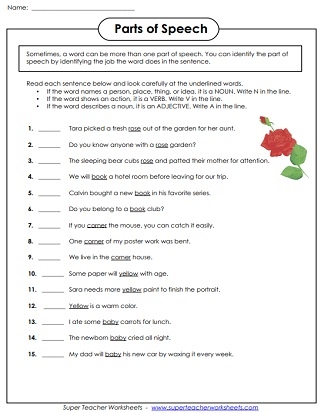 parts of speech practice worksheets