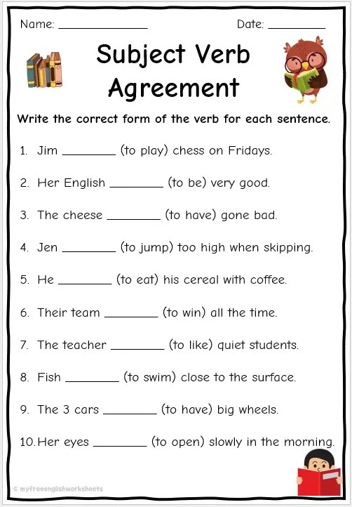 100 subject verb agreement questions