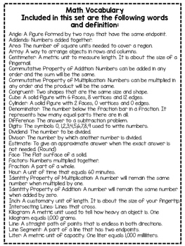 Math Vocabulary Cards Words And Definitions By Doris Young TpT