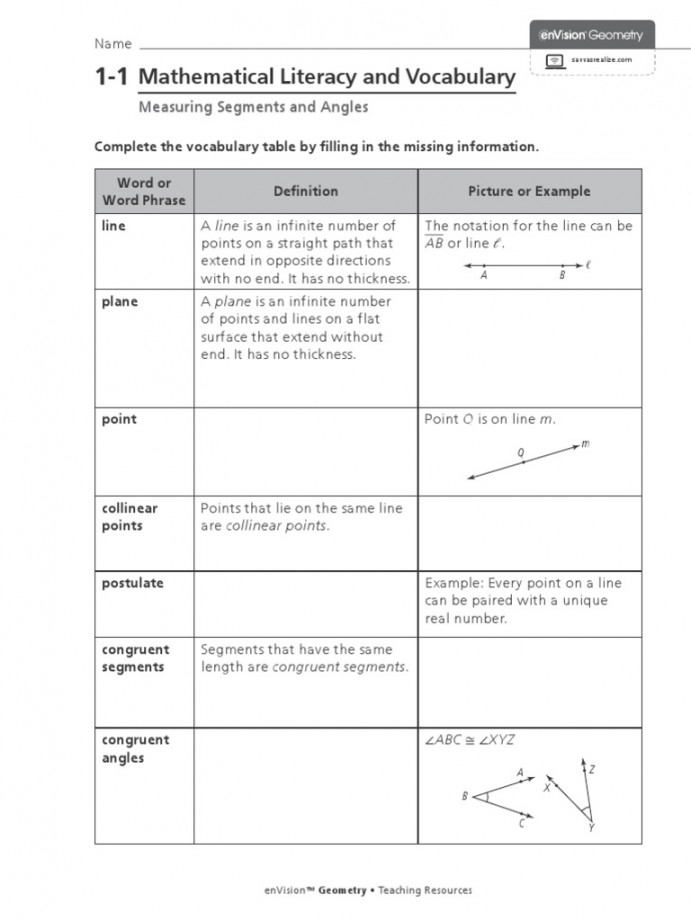 Mathematical Literacy And Vocabulary Worksheet Answers Printable PDF 