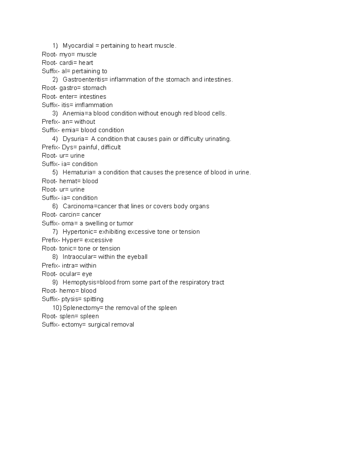 Med Term Weeks 4 Roots Prefixes And Suffixes Myocardial 